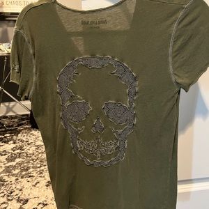 Zadig & Voltaire Lace Skull Back V-Neck T Shirt